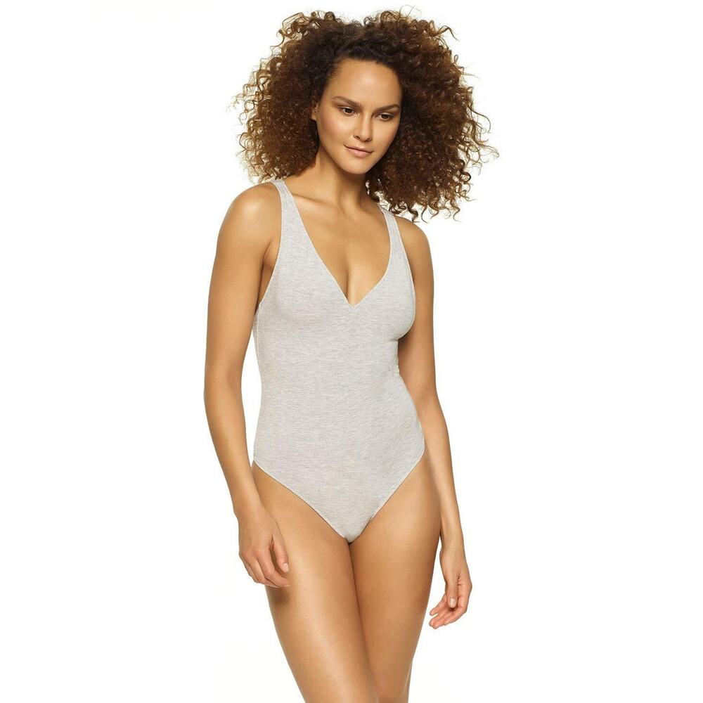 Felina Body Zone Modal Bodysuit w/Criss Cross Back Heather Grey Size M